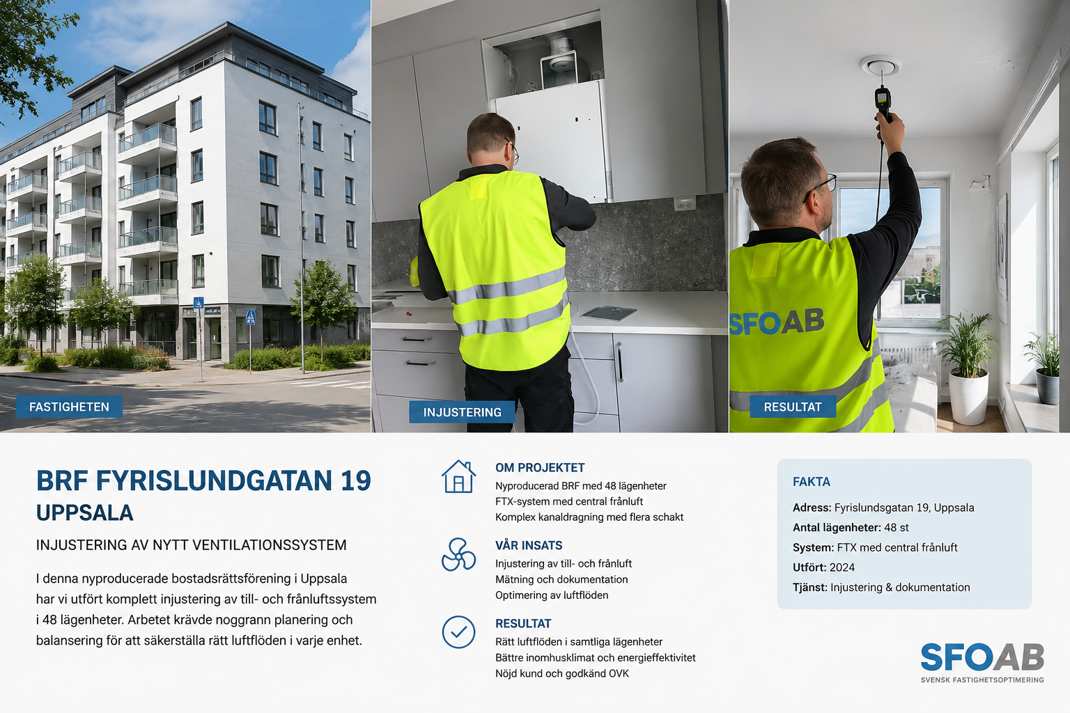 Ventilationsinjustering, luftflödesmätning och optimering av ventilationssystem – Fyrislundsgatan, Uppsala